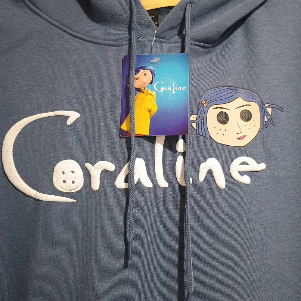 New Women's Coraline Oversized Pullover Blue Hoodie Size XSmall - Picture 2 of 8
